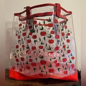 Ed Hardy Red Cherry Print Tote Bag